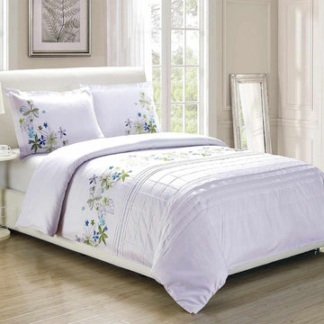 Spring Blooms Cotton Floral Embroidered Traditional Duvet Cover Set