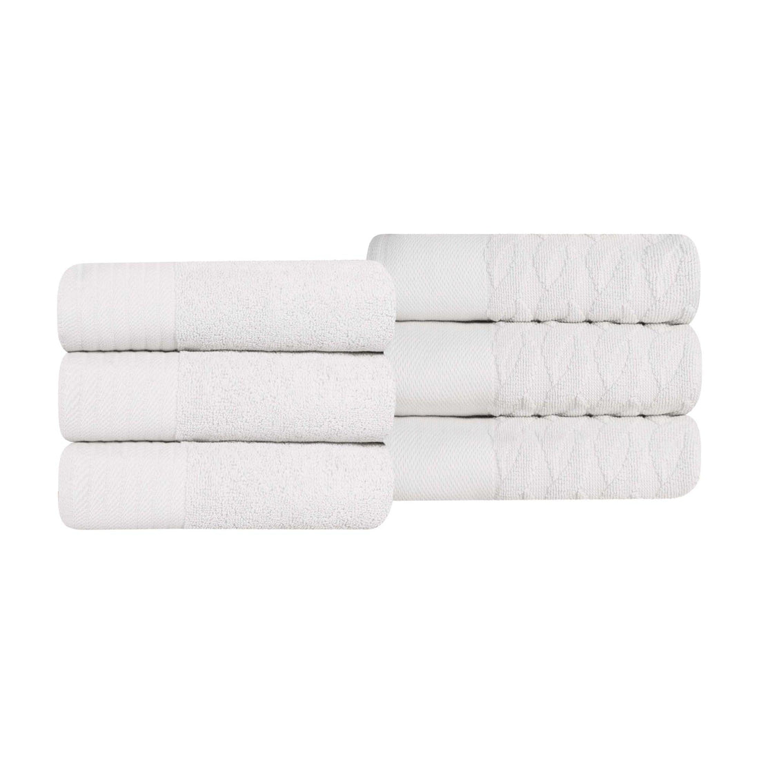 Turkish Cotton Jacquard Herringbone and Solid 6 Piece Hand Towel Set