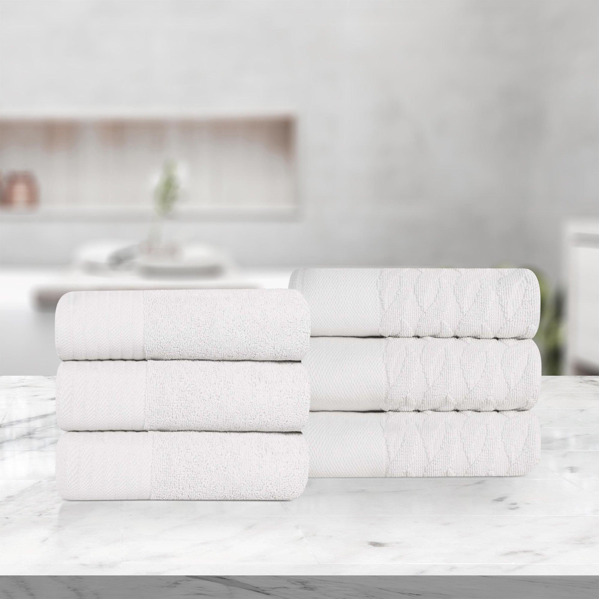 Turkish Cotton Jacquard Herringbone and Solid 6 Piece Hand Towel Set