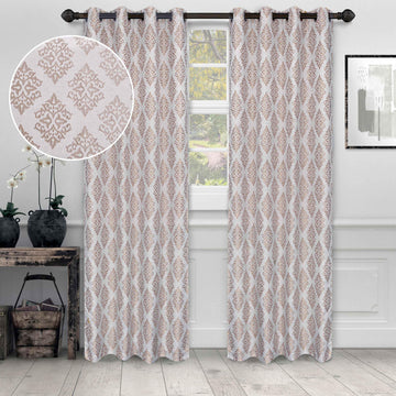 Venetian Damask Jacquard Grommet Traditional Curtain Panel Set